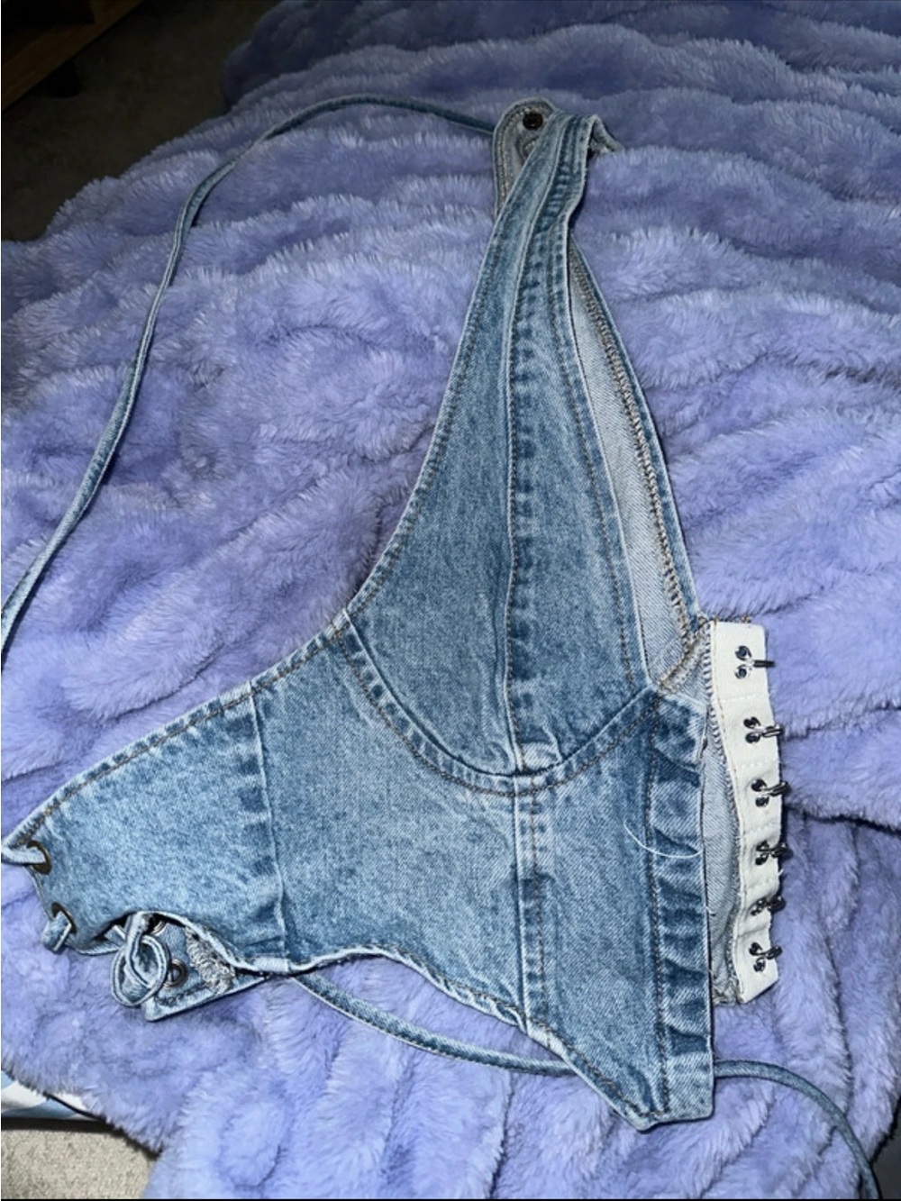 Edikted Light Blue Denim Corset Crop Top